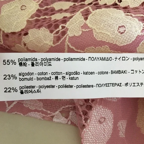 ZARA Blouse Pink Short Bell Sleeve Lace Crop Ribbed Round Neck Sheer Top… - Picture 13 of 15